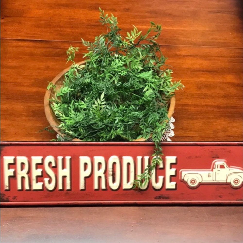 FRESH PRODUCE Embossed Red Metal Sign with Antique Truck